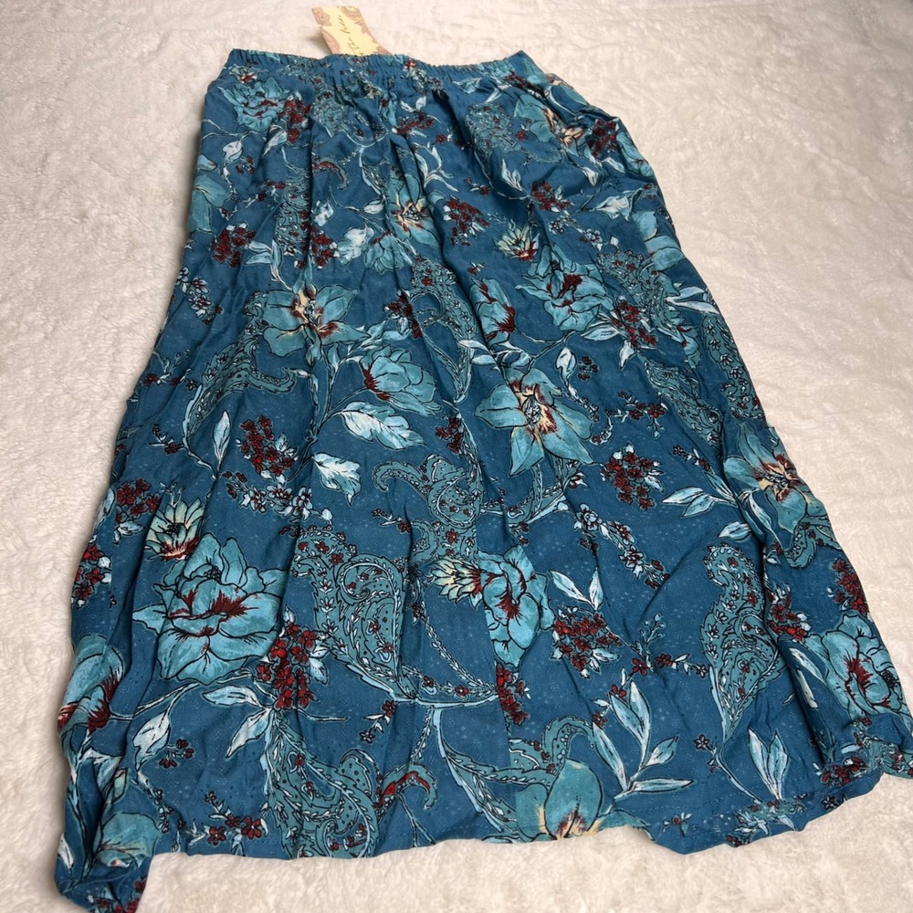 Band of Gypsies Womens Teal Floral Maxi Skirt Boho Festival Flowy Size Small NWT - Picture 3 of 10
